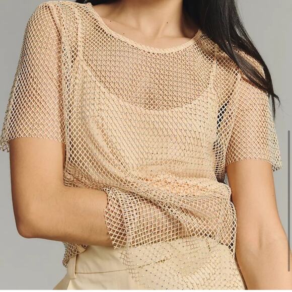 Anthropologie Sequin Sparkle Mesh Blouse - Picture 5 of 10